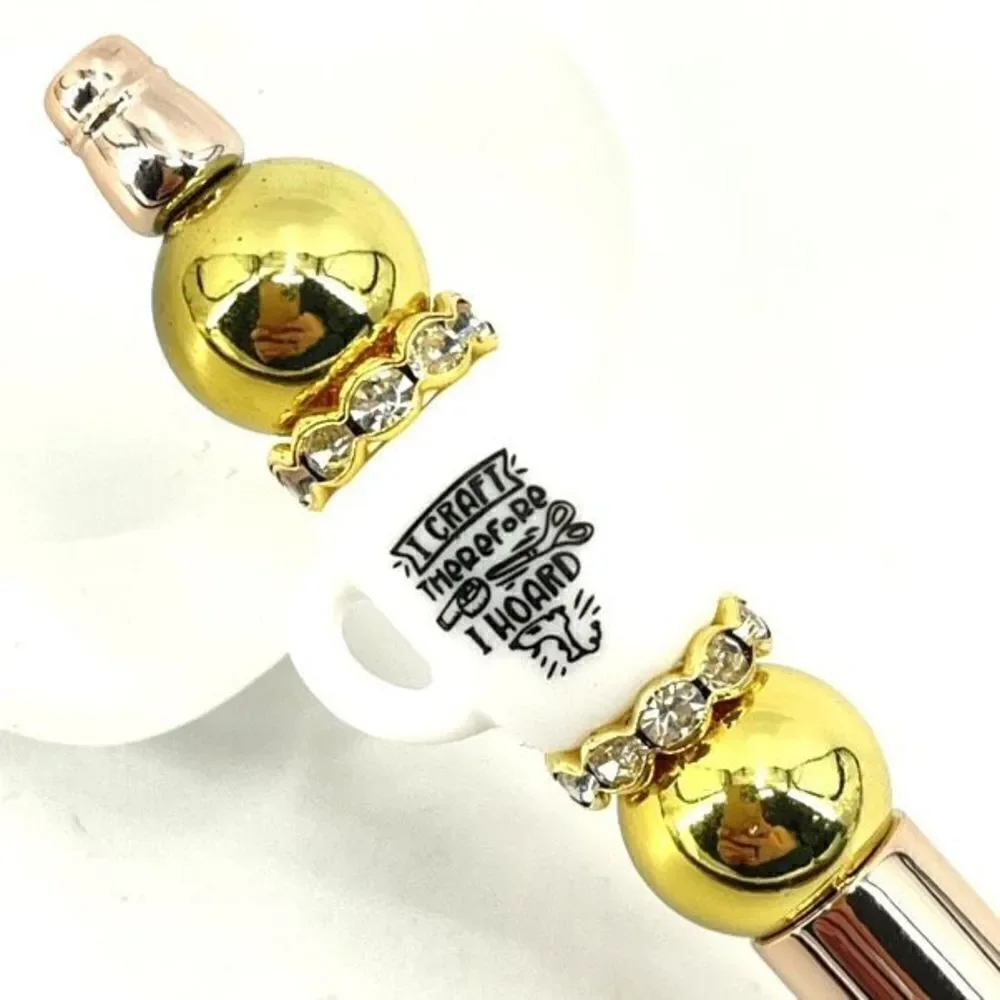 I craft therefore I hoard coffee mug cup pen handmade NEW bling rhinestone gold